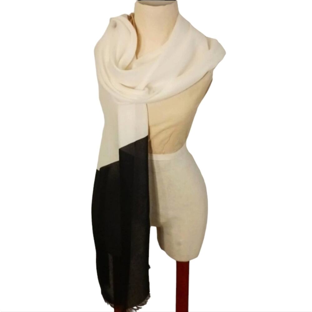 Scarf Shoulder Wrap LARGE 80 x27 Neutral Color Block Pattern EARTH Tones Fancy - Picture 12 of 12